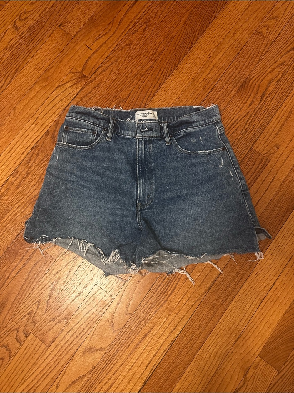 Abercrombie & Fitch Frayed Hem Denim Shorts - Dark Blue
